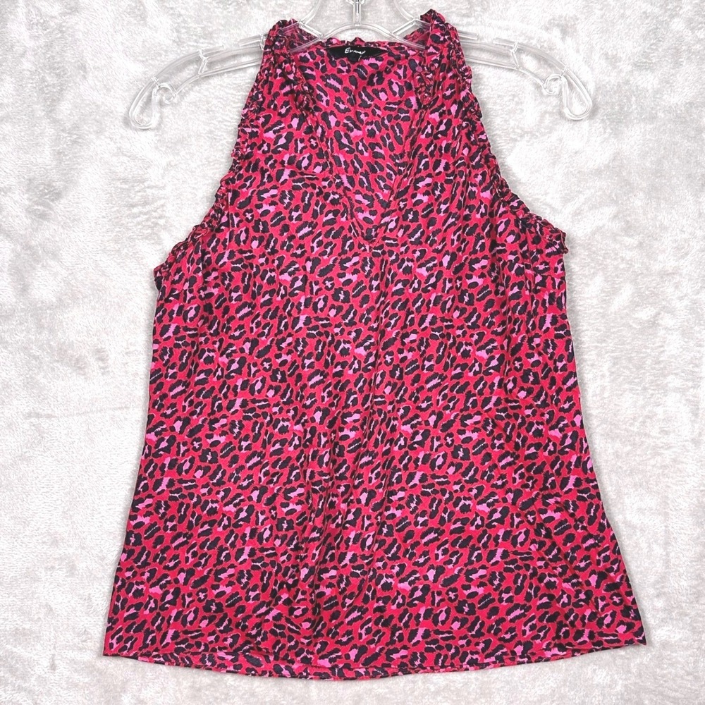 Express Pink Black Leopard Print Ruffle Halter Neck Sleeveless Blouse Top Small
